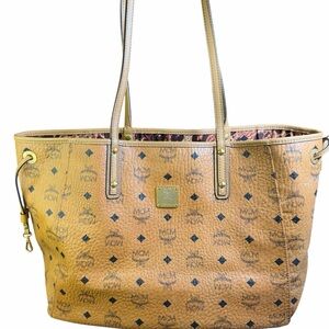 MCM Large Liz Reversible Visetos Shopper Tote - Cognac/Leopard